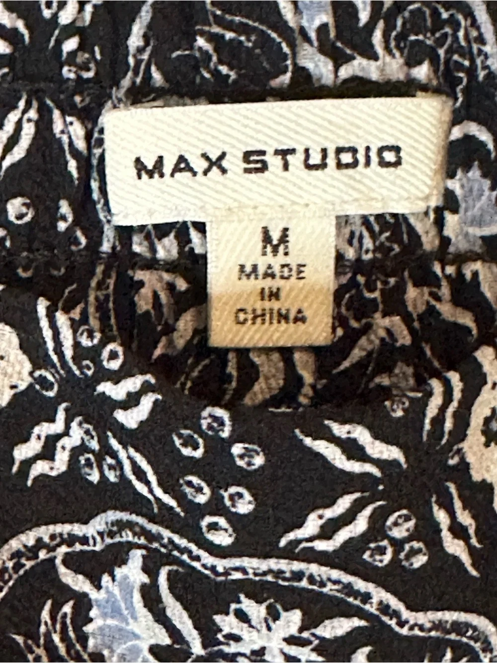 Max Studio Black Medallion Print Wide Leg Pants M Floral Boho Pull-On Blue Cream - Picture 7 of 10